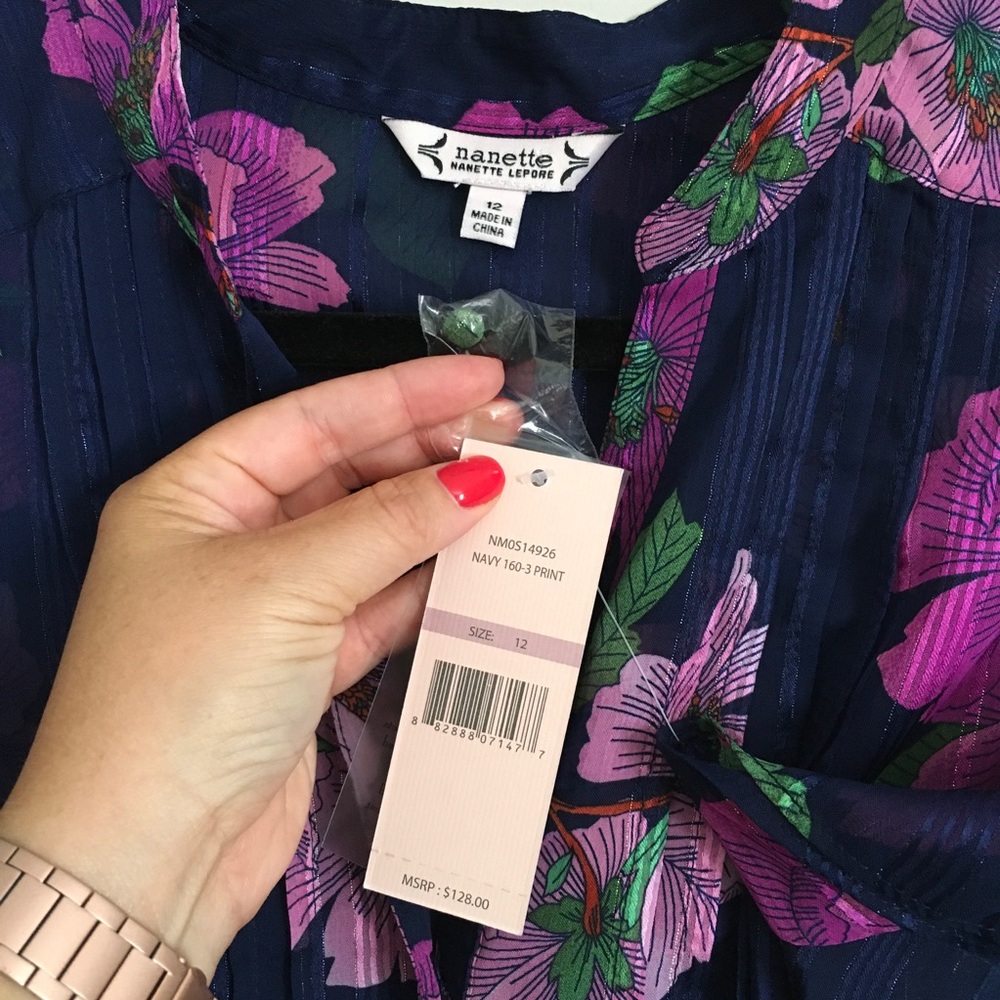 ❌SOLD❌NWT Nanette Lepore floral navy sheer dress - Picture 8 of 8